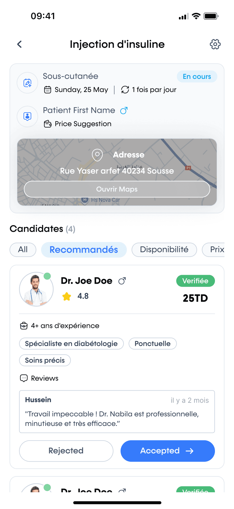 Écran des offres Medimatch